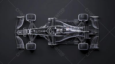 Carro de Fórmula 1 em Wireframe 3D - Tecnologia e Aerodinâmica no Automobilismo