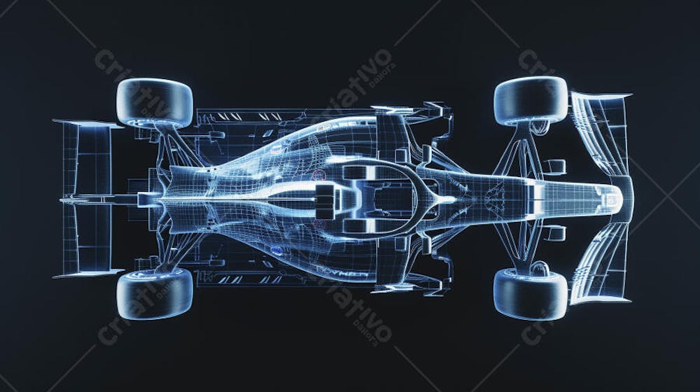 Carro de Fórmula 1 em Wireframe 3D - Tecnologia e Aerodinâmica no Automobilismo