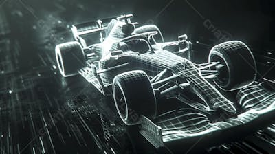 Carro de Fórmula 1 em Wireframe 3D - Tecnologia e Aerodinâmica no Automobilismo