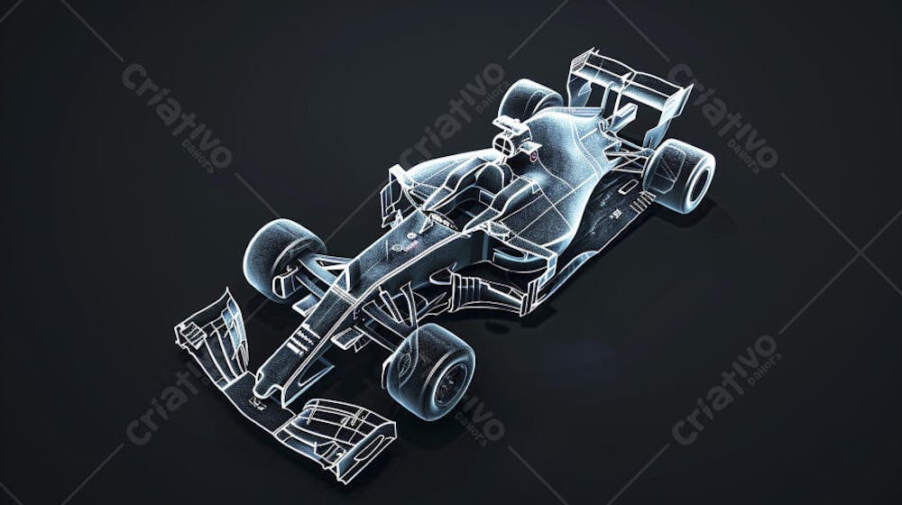 Carro de Fórmula 1 em Wireframe 3D - Tecnologia e Aerodinâmica no Automobilismo