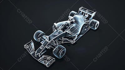 Carro de Fórmula 1 em Wireframe 3D - Tecnologia e Aerodinâmica no Automobilismo