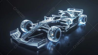 Carro de Fórmula 1 em Wireframe 3D - Tecnologia e Aerodinâmica no Automobilismo