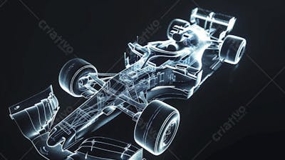 Carro de Fórmula 1 em Wireframe 3D - Tecnologia e Aerodinâmica no Automobilismo