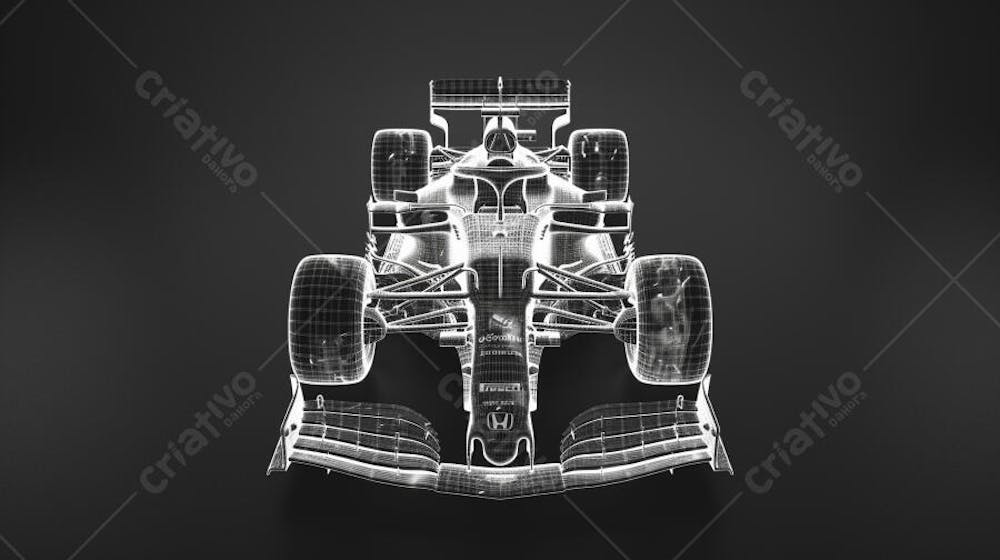 Carro de Fórmula 1 em Wireframe 3D - Tecnologia e Aerodinâmica no Automobilismo