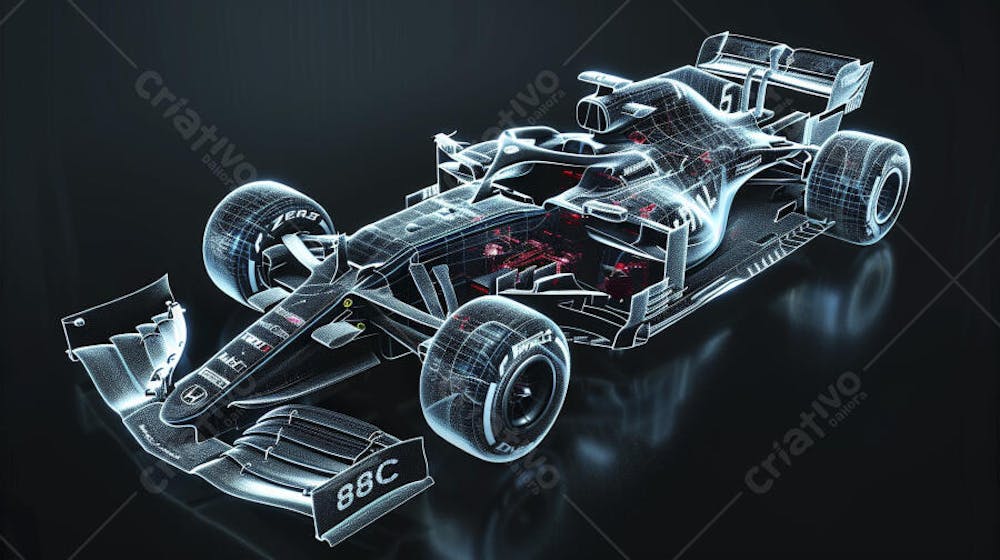 Carro de Fórmula 1 em Wireframe 3D - Tecnologia e Aerodinâmica no Automobilismo