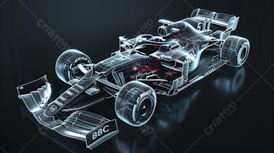 Carro de Fórmula 1 em Wireframe 3D - Tecnologia e Aerodinâmica no Automobilismo