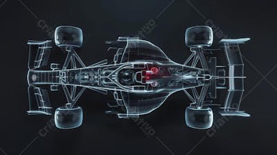 Carro de Fórmula 1 em Wireframe 3D - Tecnologia e Aerodinâmica no Automobilismo