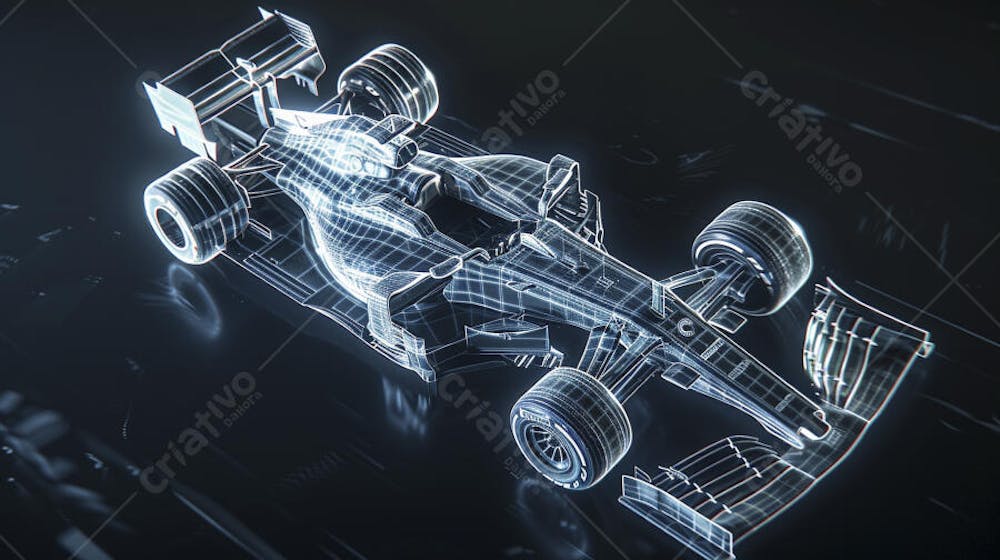 Carro de Fórmula 1 em Wireframe 3D - Tecnologia e Aerodinâmica no Automobilismo