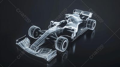 Carro de Fórmula 1 em Wireframe 3D - Tecnologia e Aerodinâmica no Automobilismo