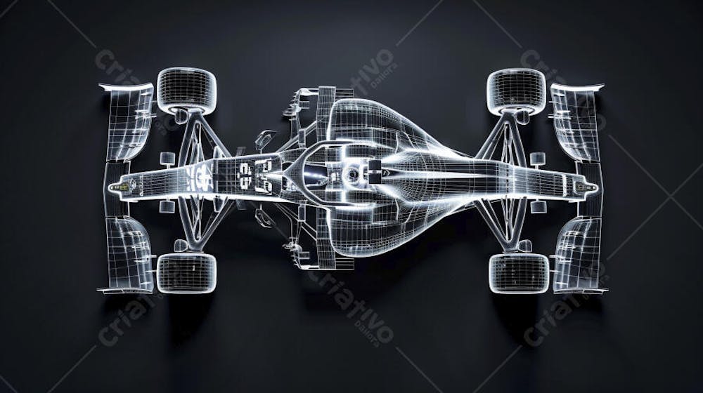 Carro de Fórmula 1 em Wireframe 3D - Tecnologia e Aerodinâmica no Automobilismo