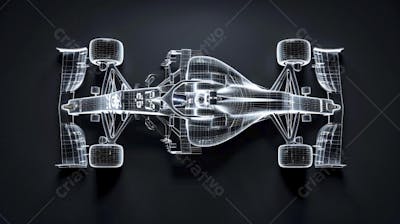 Carro de Fórmula 1 em Wireframe 3D - Tecnologia e Aerodinâmica no Automobilismo