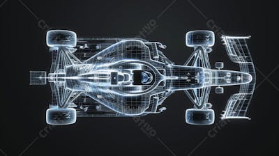 Carro de Fórmula 1 em Wireframe 3D - Tecnologia e Aerodinâmica no Automobilismo
