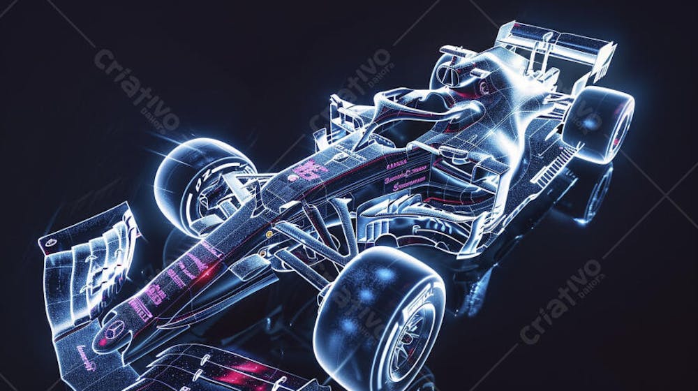 Carro de Fórmula 1 em Wireframe 3D - Tecnologia e Aerodinâmica no Automobilismo