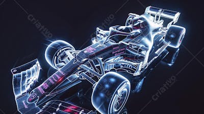 Carro de Fórmula 1 em Wireframe 3D - Tecnologia e Aerodinâmica no Automobilismo
