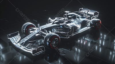 Carro de Fórmula 1 em Wireframe 3D - Tecnologia e Aerodinâmica no Automobilismo