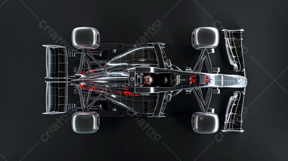 Carro de Fórmula 1 em Wireframe 3D - Tecnologia e Aerodinâmica no Automobilismo