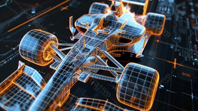 Carro de Fórmula 1 em Wireframe 3D - Tecnologia e Aerodinâmica no Automobilismo