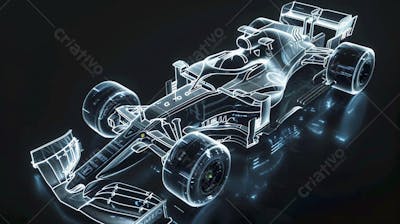 Carro de Fórmula 1 em Wireframe 3D - Tecnologia e Aerodinâmica no Automobilismo