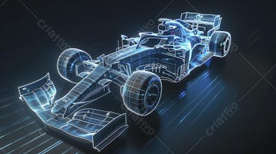 Carro de Fórmula 1 em Wireframe 3D - Tecnologia e Aerodinâmica no Automobilismo