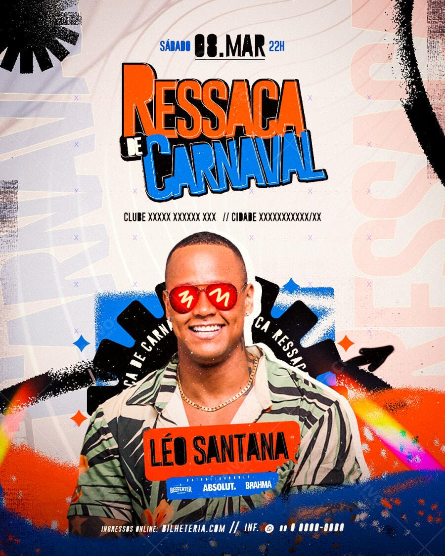 Flyer Ressaca de Carnaval com Léo Santana PSD Editável