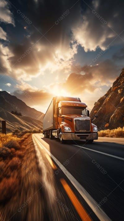 Caminhão Americano na Estrada - Transporte de Carga em Rodovia no Deserto