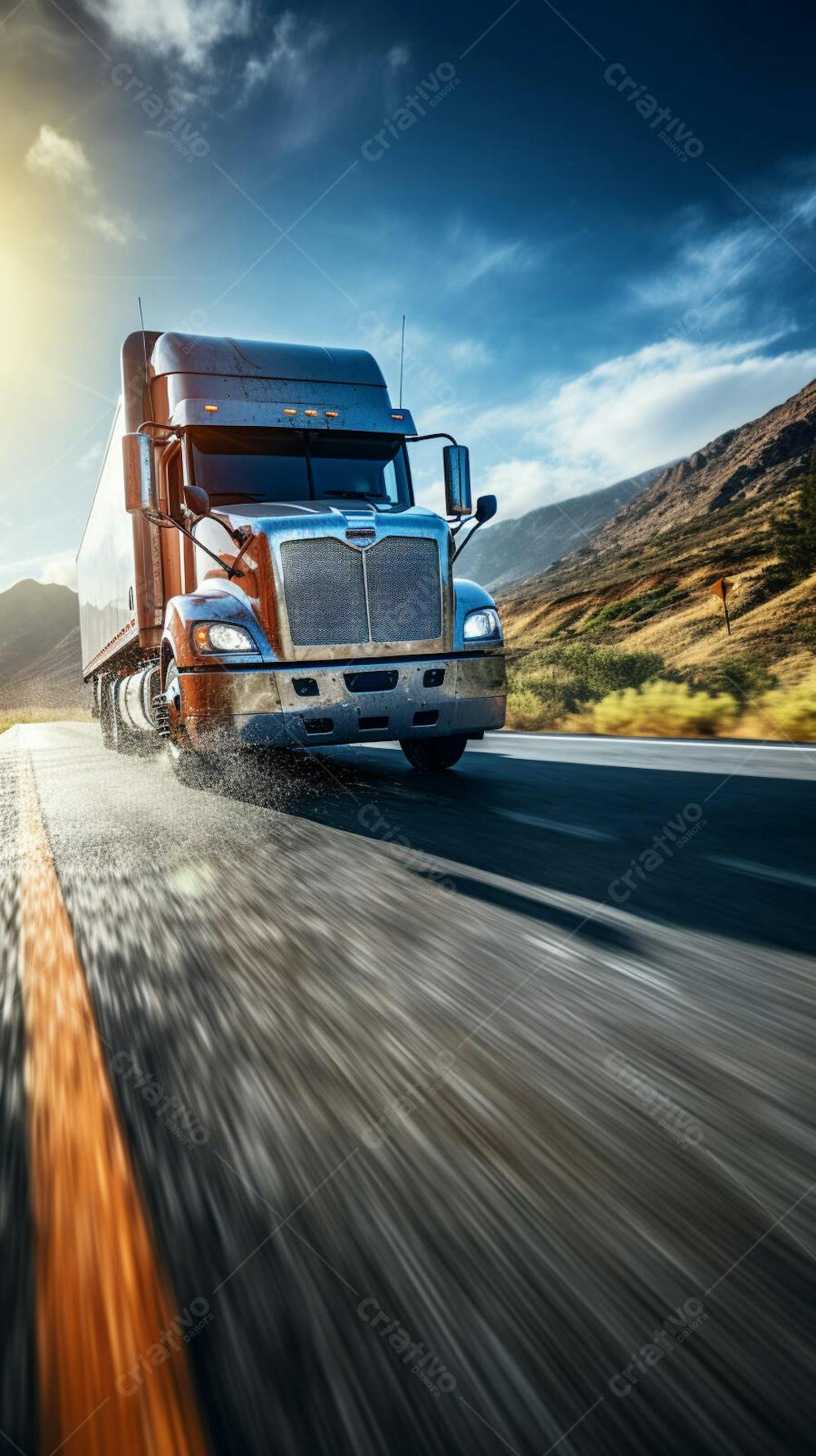 Caminhão Americano na Estrada - Transporte de Carga em Rodovia no Deserto