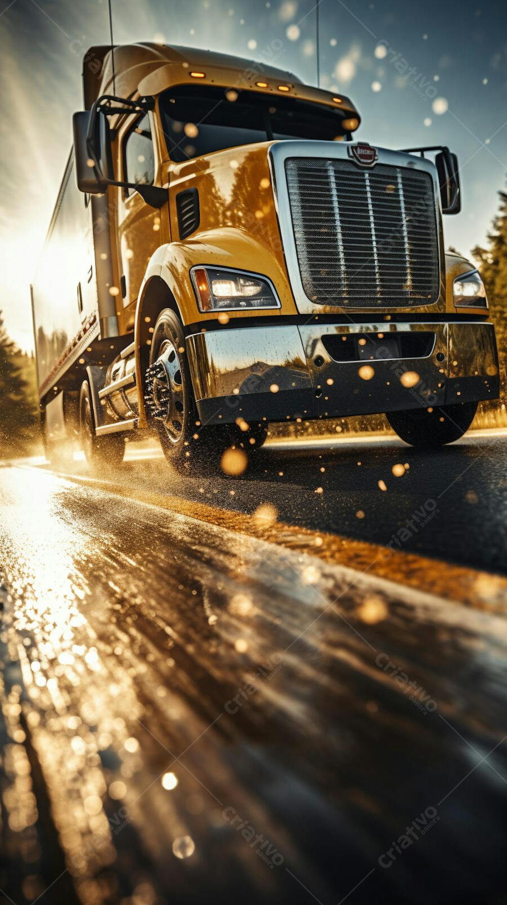 Caminhão Americano na Estrada - Transporte de Carga em Rodovia no Deserto