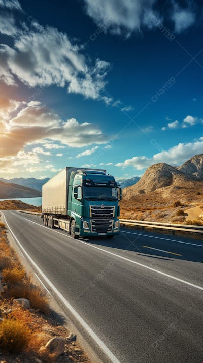 Caminhão Americano na Estrada - Transporte de Carga em Rodovia no Deserto