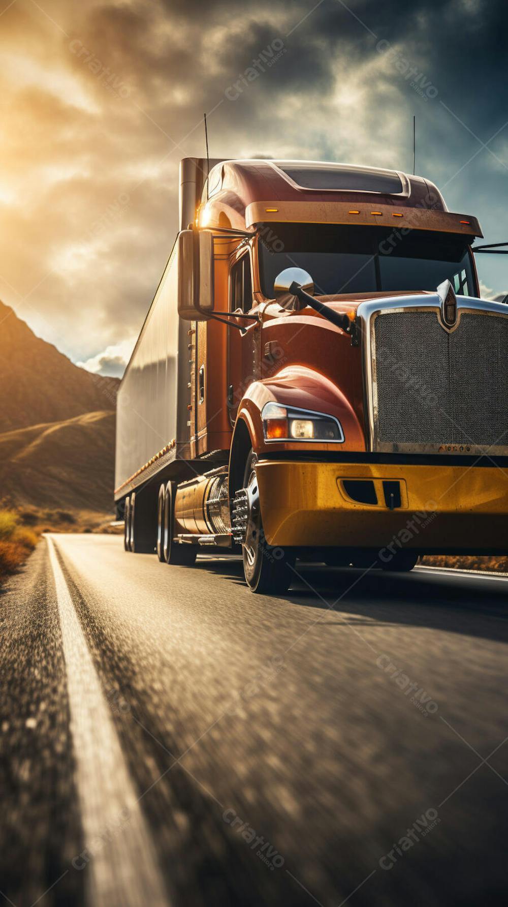 Caminhão Americano na Estrada - Transporte de Carga em Rodovia no Deserto