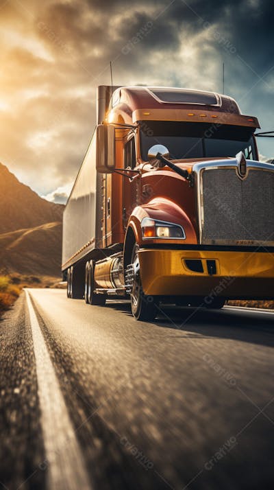 Caminhão Americano na Estrada - Transporte de Carga em Rodovia no Deserto