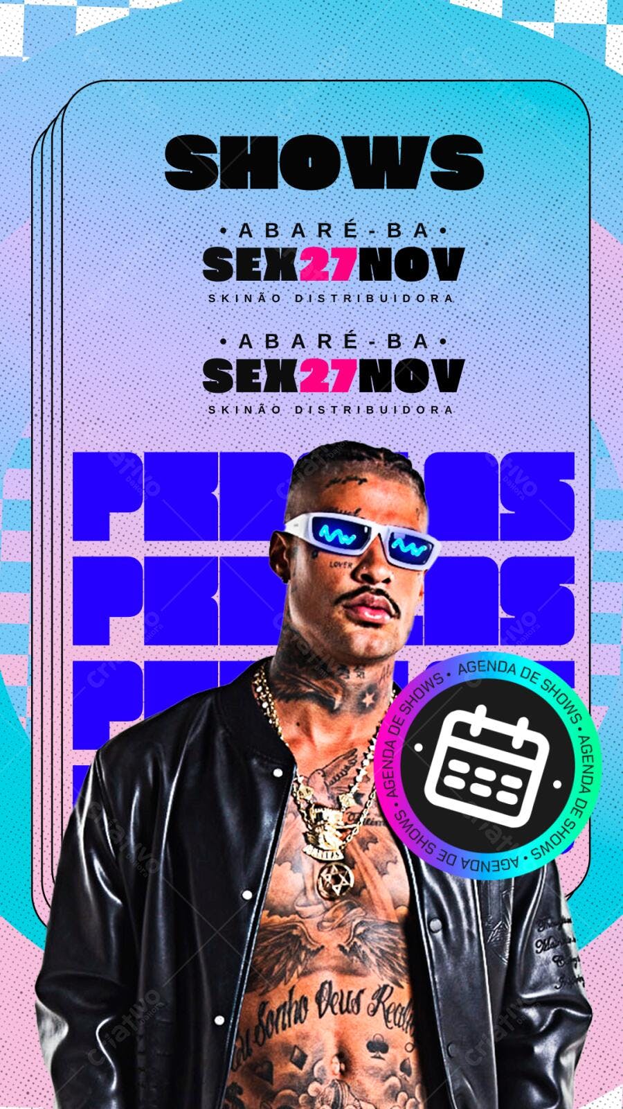 Template de divulgação de shows com cantor estilo trap Editável no Canva