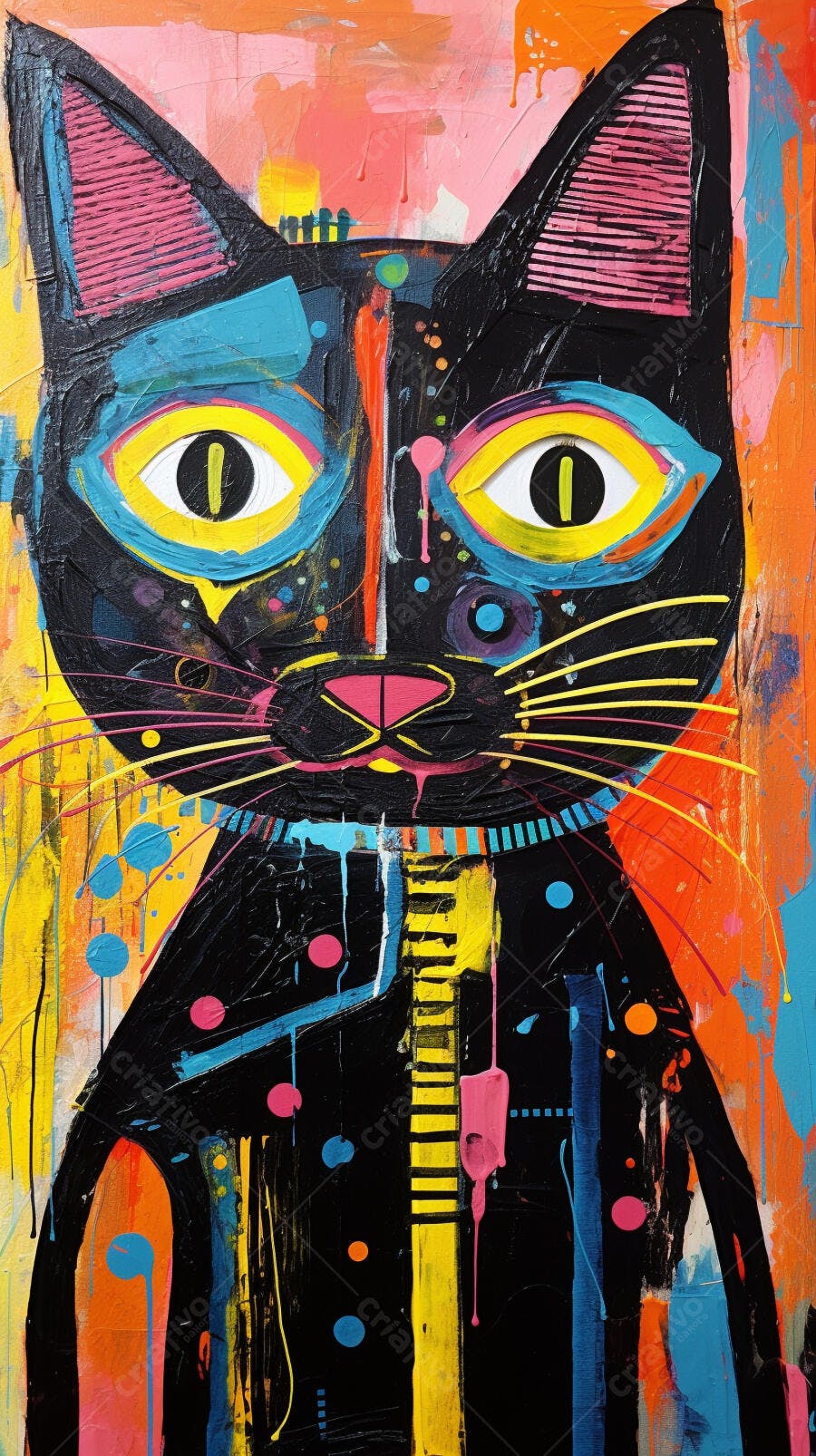 Gato estilizado pintura abstrata cores vibrantes