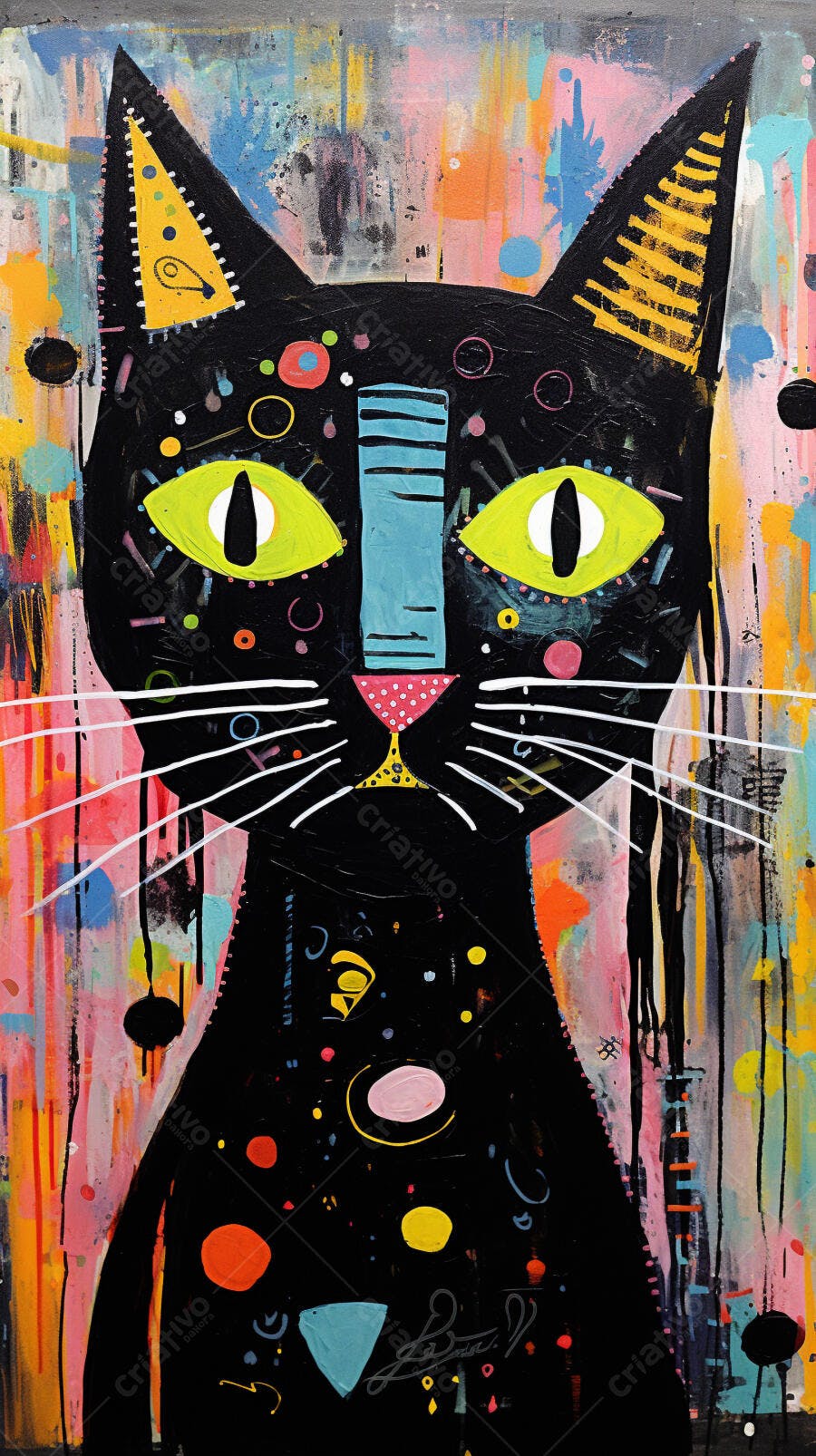 Gato Preto Arte Abstrata Colorida