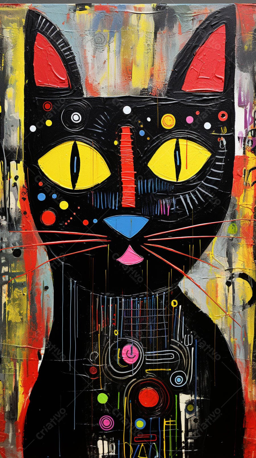 Gato Preto Abstrato Pintura Cores Vibrantes