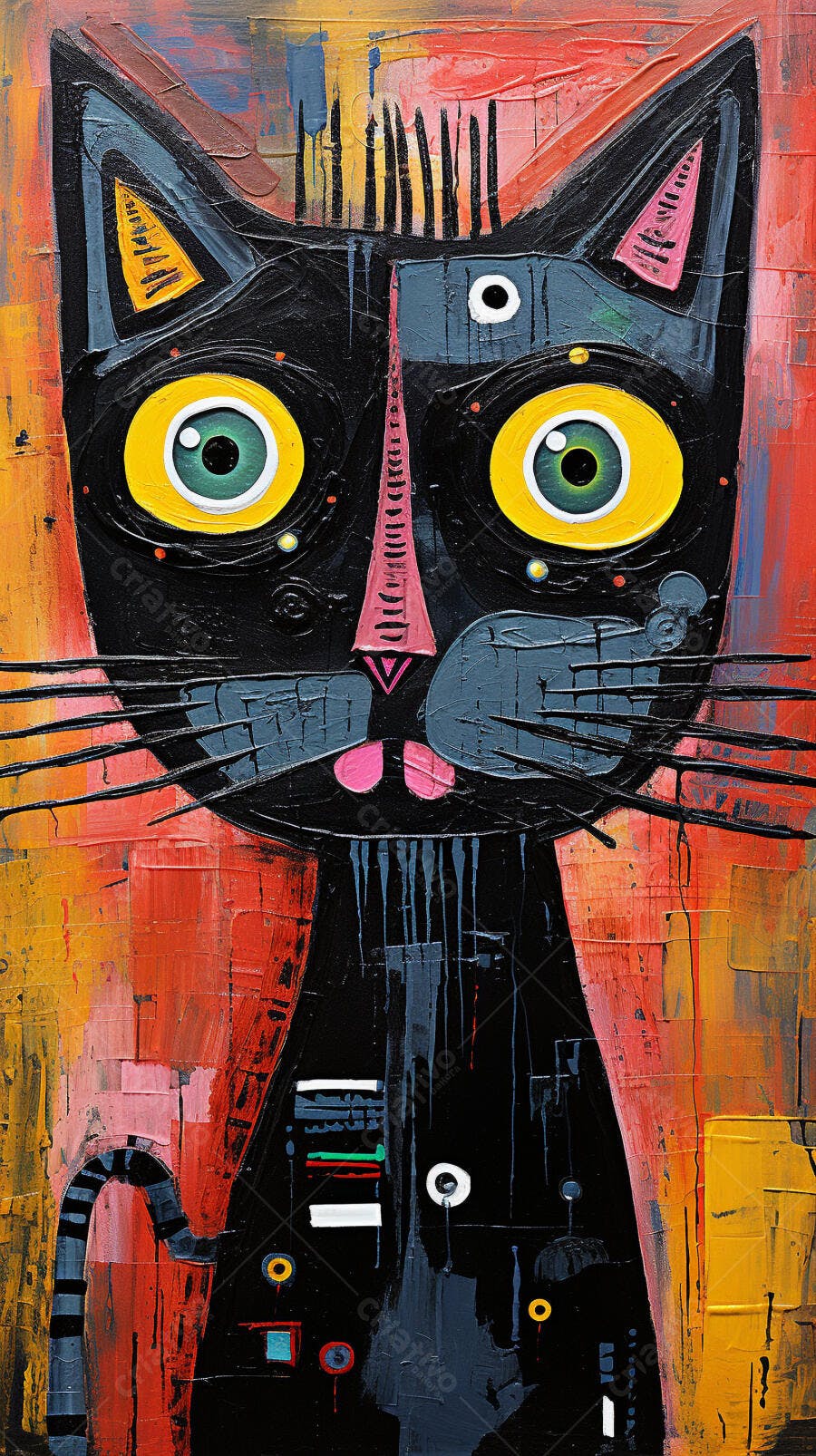 Gato estilizado cores vibrantes pintura abstrata