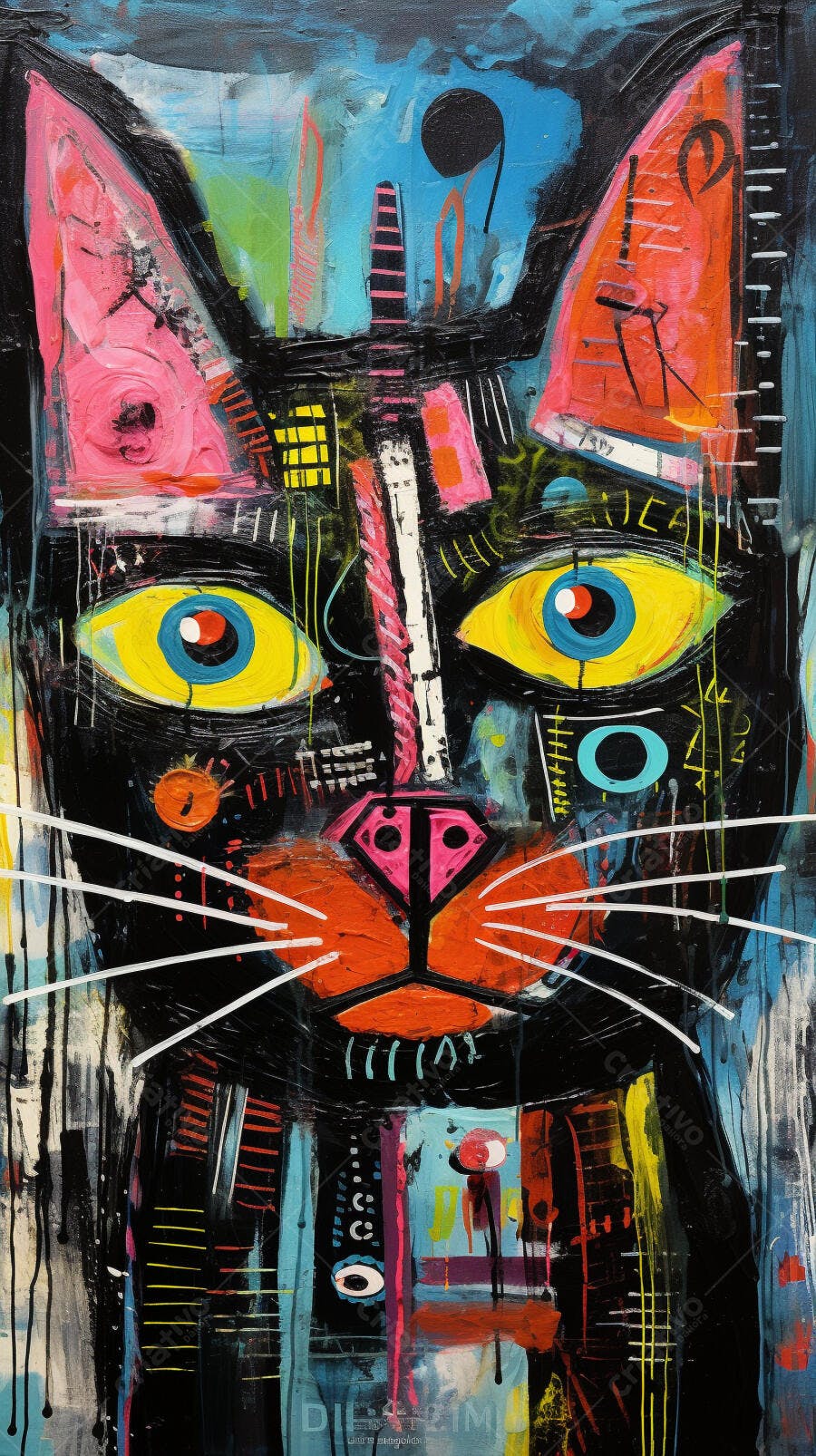 Gato Abstrato Cores Vibrantes Arte Moderna