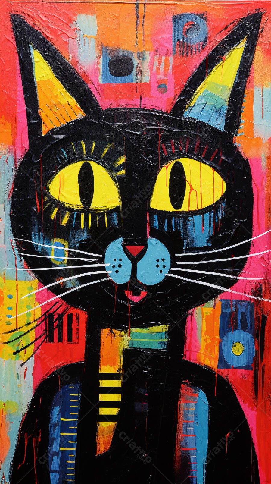 Gato preto estilo abstrato cores vibrantes