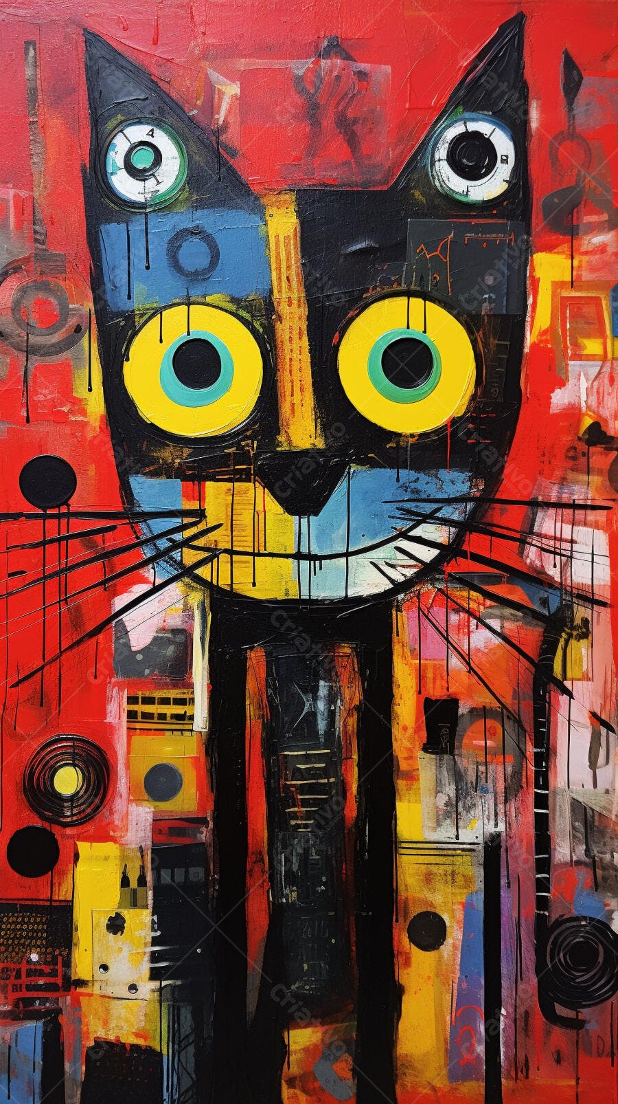 Gato abstrato cores vibrantes estilo moderno