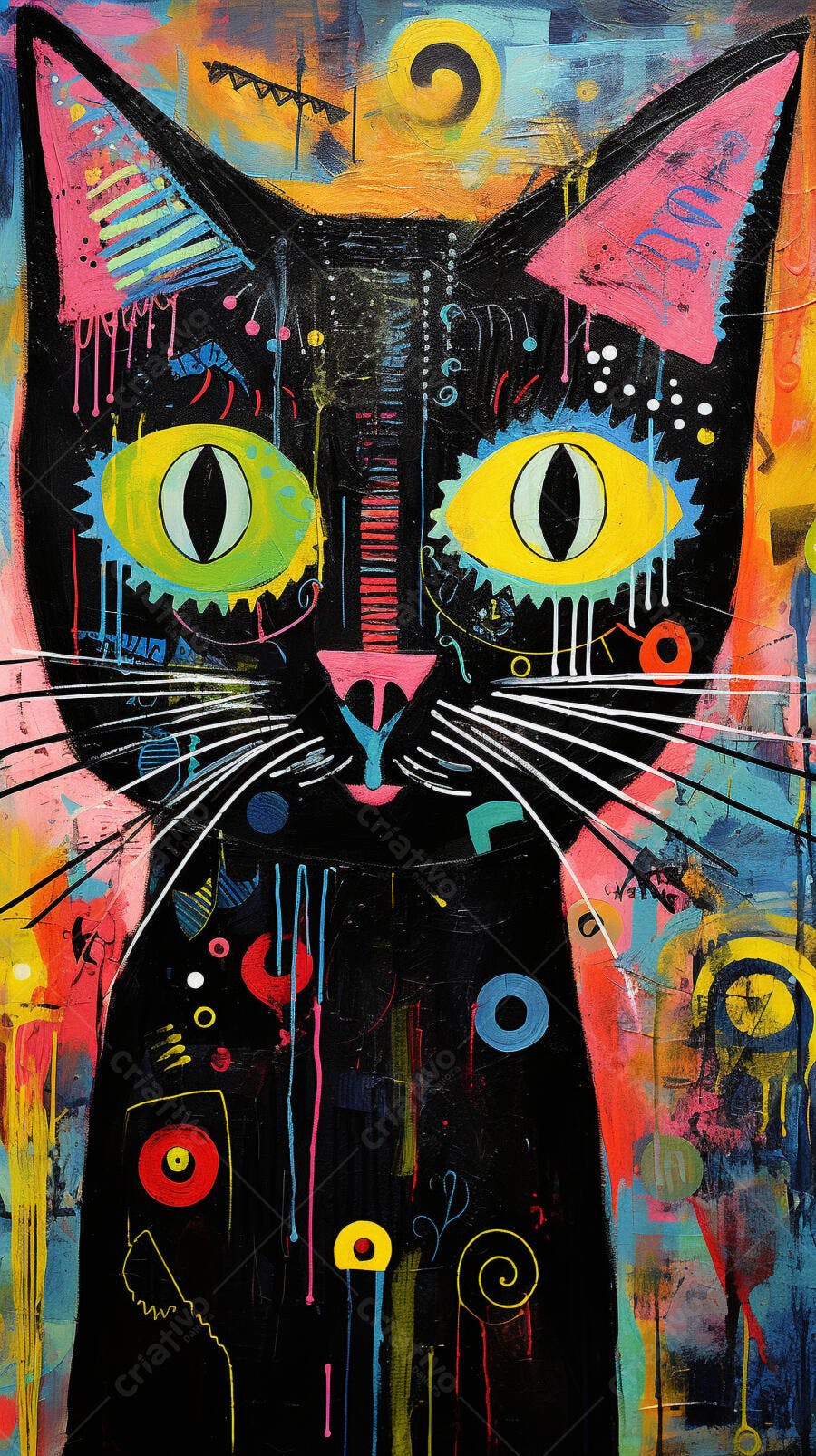 Gato Preto Abstrato Arte Moderna