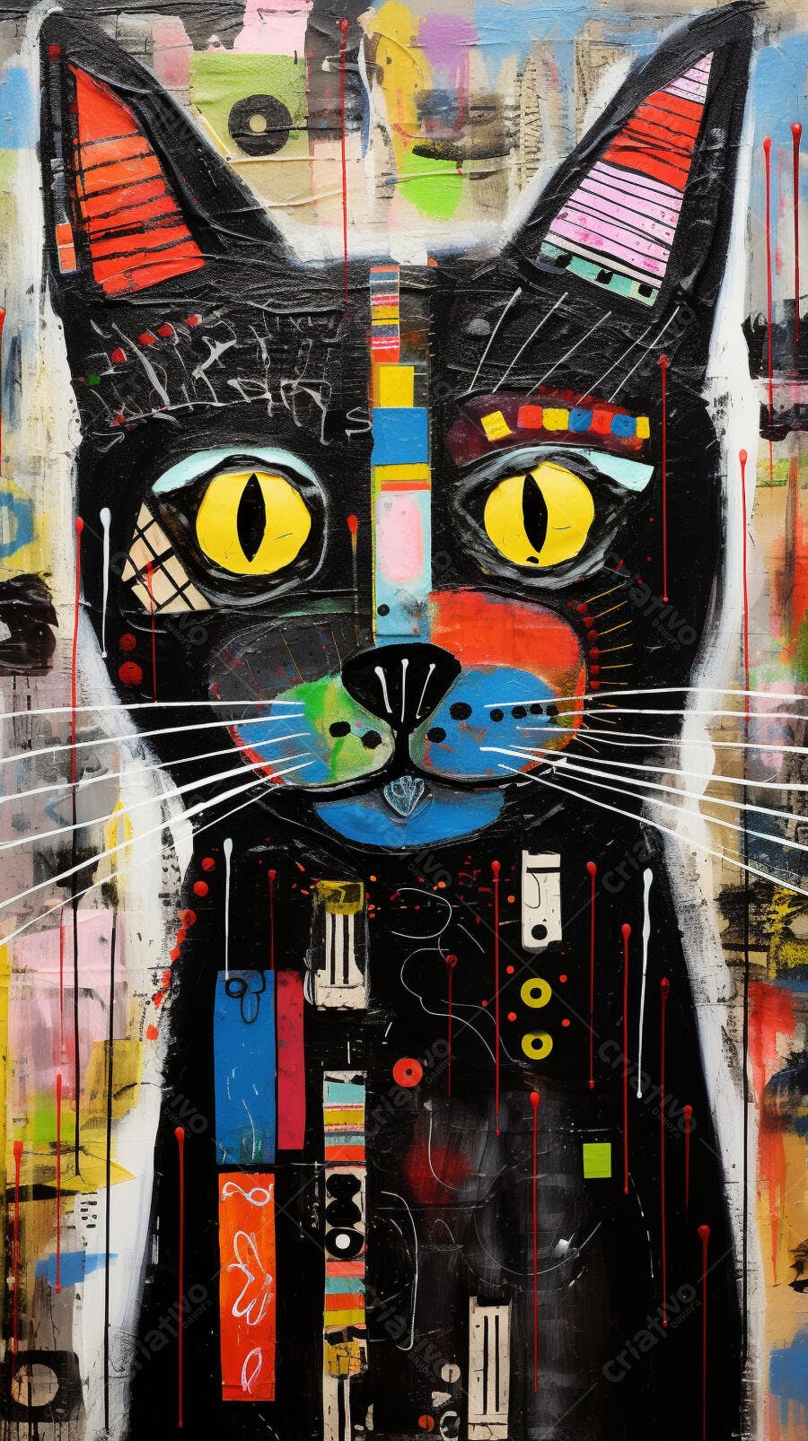 Gato abstrato cores vibrantes pintura moderna