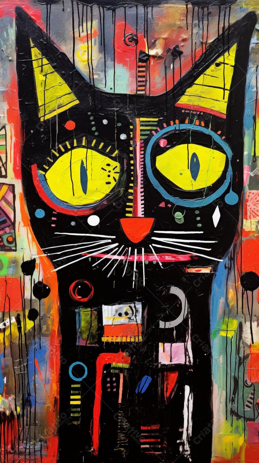 Gato abstrato cores vibrantes pintura moderna