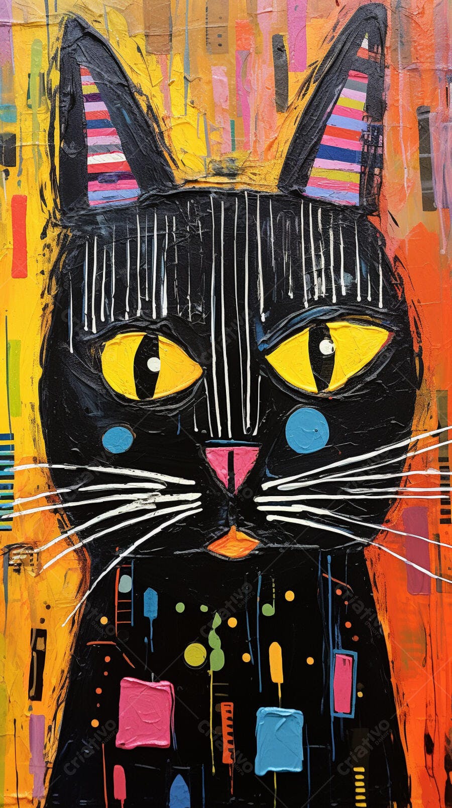 Gato Preto Abstrato com Cores Vibrantes