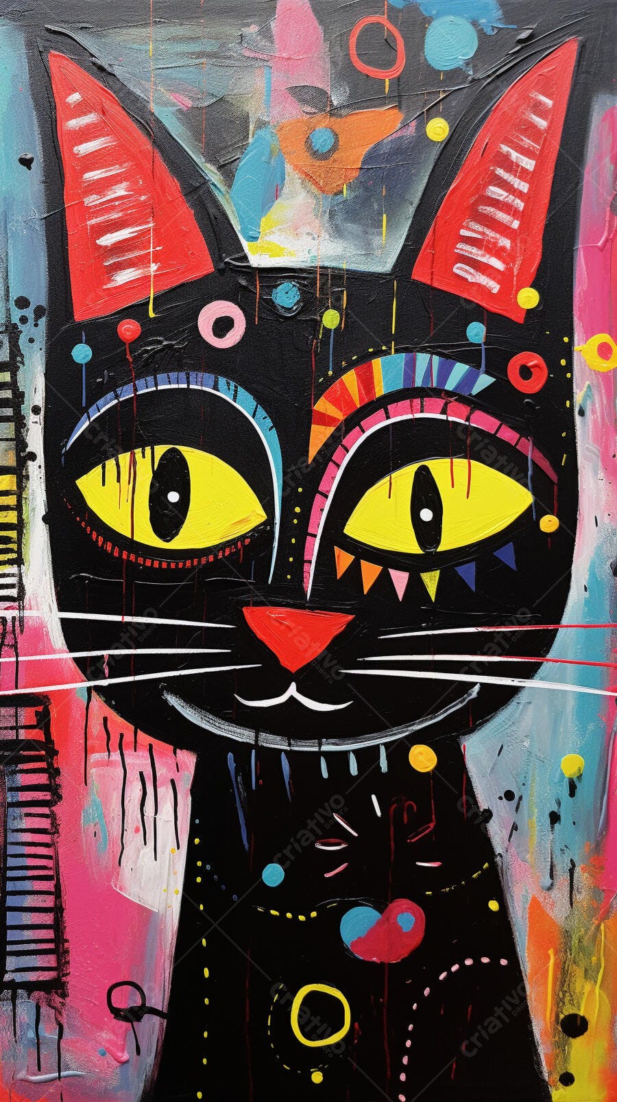 Gato abstrato cores vibrantes pintura moderna