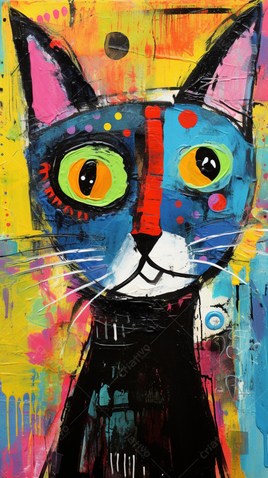 Gato Abstrato Cores Vibrantes Pintura Moderna