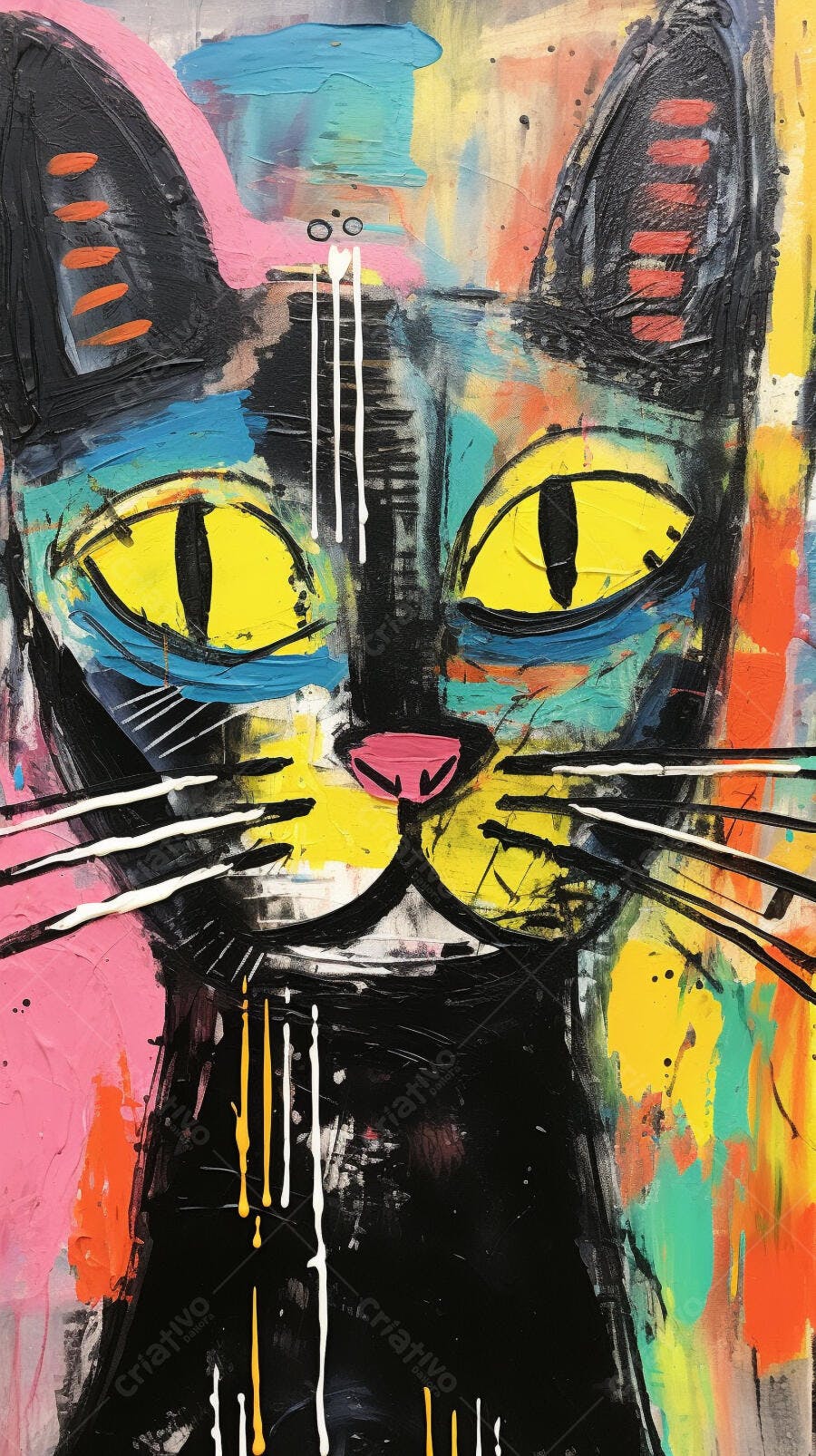 Gato Abstrato Cores Vibrantes Pintura Moderna