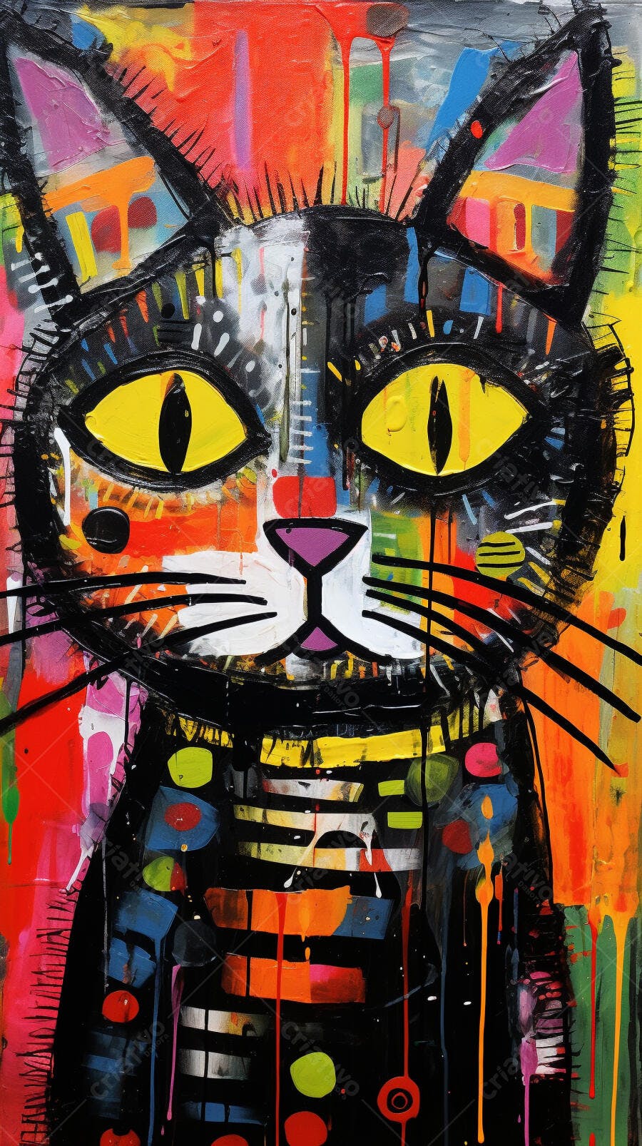 Gato colorido pintura abstrata