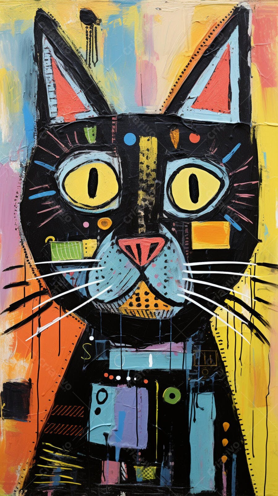 Gato Abstrato Cores Vibrantes Pintura Moderna