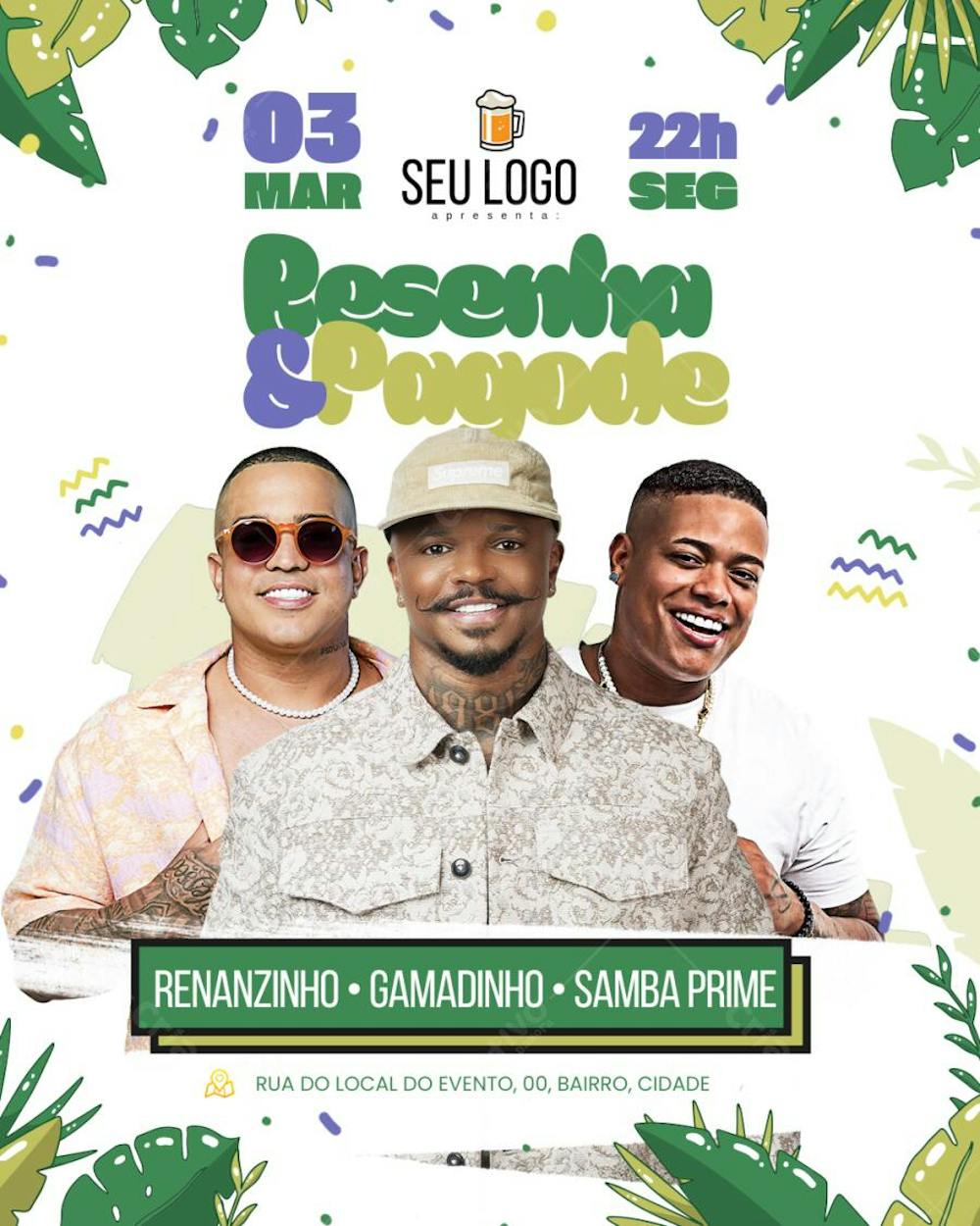 CARD FLYER PAGODE SAMBA E RESENHA CANVA FEED EDITÁVEL