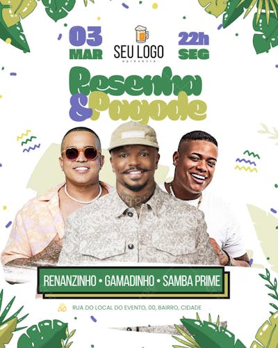 CARD FLYER PAGODE SAMBA E RESENHA CANVA FEED EDITÁVEL