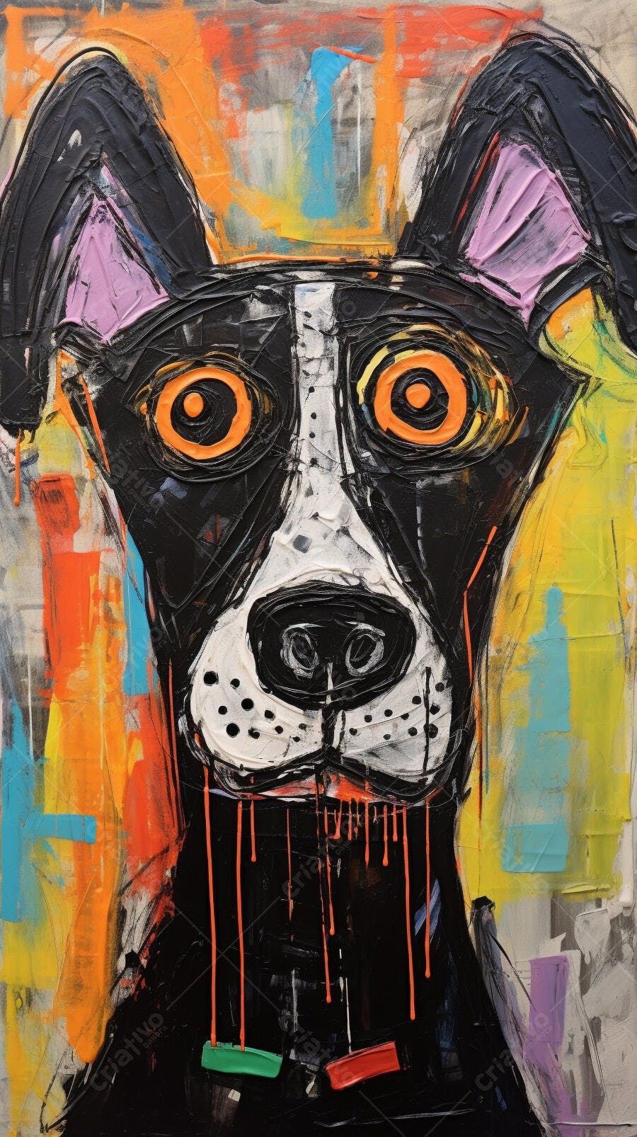 Retrato Abstrato de Cachorro Preto e Branco